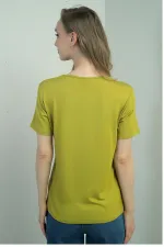 Chemisier fendu à manches courtes et col en V pour femme