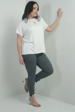 Kadın Dar Paça Taş Ve Püskül Detaylı Likralı Büyük Beden Kanvas Pantolon