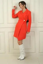 Double-breasted collar pleated detail jacket dress