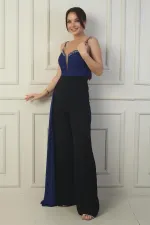 Women's Strappy Jumpsuit with Beaded Details and Chiffon Crepe Top