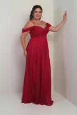 Women's Stone Embellished Strapless Neckline Strappy Off-Shoulder Glittery Long BB Dress