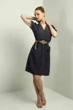 Women's Dress with Patch Pockets and Belt Waist