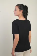 Women's White V-Neck Lycra Blouse with Trim