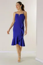 Robe en crêpe à bretelles avec jupe à volants et doublure