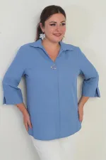 Chemisier grande taille à col polo et manches trois-quarts