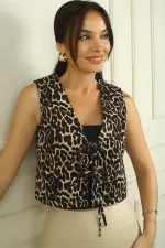 Gilet à lacets sur le devant pour femme, imprimé léopard