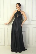 Robe de soirée longue à sequins, dos nu, buste plissé, doublée, pour femme