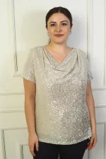 Women's V-Neck Lined Sequin Plus Size Blouse