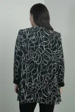 Ensemble deux pièces pour femme : veste en mousseline à motifs abstraits avec détails de sequins sur le devant et les manches, chemisier en lycra à manches longues, grandes tailles.