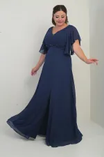 Robe en mousseline grande taille pour femme, décolleté en V devant et dos, manches à volants, ceinture doublée et poches.