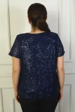 Kadın Degaje Yaka Astarlı Pulpayet Büyük Beden Bluz