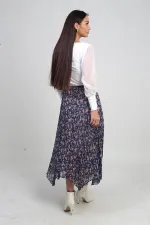 Jupe triangle mi-longue à fleurs doublée et taille élastique pour femme