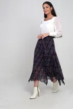 Jupe midi triangle en maille à carreaux doublée et taille élastique pour femme