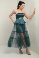 Women's Strapless Tulle Skirt with Satin Lining and Belt