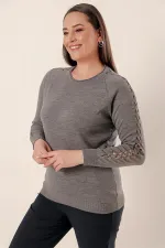 Plus Size Acrylic Sweater with Sleeve Detail