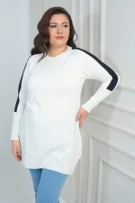 Women's Plus Size Tunic Blouse with Striped Sleeves