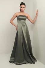 Kadın Straplez Astarlı Cepli Uzun Saten Abiye Elbise