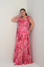 Robe longue en crêpe mousseline à motif de feuilles, grande taille, col en V, épaules dénudées, bretelles nouées, doublée