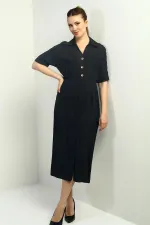 Women's Single Pocket Half-Buttoned Gradient Dress with Front Slit