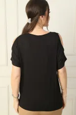 Chemisier en viscose à col en V et épaules dénudées pour femme, manches courtes chauve-souris nouées