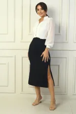 Jupe à taille élastique et deux fentes latérales