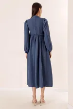 Güpürlü Keten Efekt Uzun Elbise