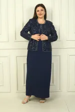 Ensemble 2 pièces pour femme, comprenant une veste en tulle ornée de sequins et de perles, une robe longue à manches demi-lune en crêpe doublée et un pantalon grande taille.
