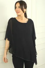 Kadın Üstü Şifon Boncuklu Asimetrik Bluz