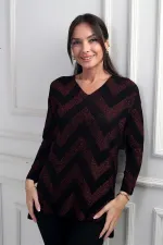 Chemisier à paillettes à col en V pour femme, à motifs zigzag, grande taille et à volants espacés