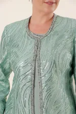 Veste à paillettes, manches demi-lune, robe en crêpe doublée, costume 2 pièces grande taille