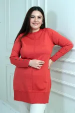 Women's Cold Yarn Plus Size Tunic Blouse with Buttoned Sleeves