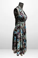 Kadın Boyundan Bağlamalı Astarlı Küçük Çiçekli Elbise