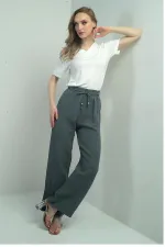 Pantalon palazzo en mousseline pour femme, avec taille élastique et poches