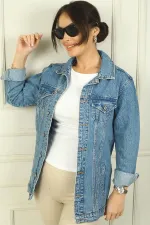 Women's Button-Front Denim Jacket with Side Pockets