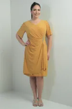Robe femme à col en V froncée sur le devant avec détails en pierres, doublée, grandes tailles, Lycra