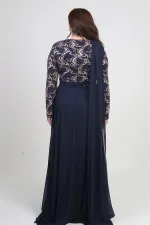 Kadın Kruvaze Yaka Görünümlü Pullu Astarlı Şifon Uzun B.B. Elbise