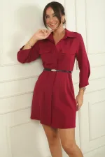 Lycra Double Fake Pocket Shirt Dress