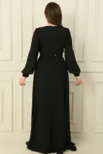Double-Breasted Collar Waist Belted Lined Plus Size Long Hijab Dress