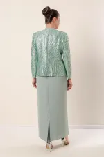 Veste à paillettes, manches demi-lune, robe en crêpe doublée, costume 2 pièces grande taille