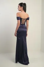 Robe longue en satin à bretelles, doublée et à armatures, manches basses et sans bretelles, pour femme