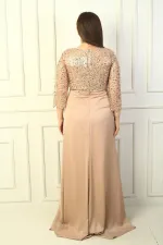 Kadın Çiçekli Altı Saten Üstü Gritel Astarlı Büyük Beden Uzun Elbise