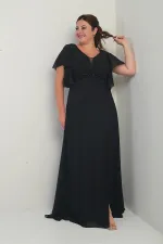 Robe en mousseline grande taille pour femme, décolleté en V devant et dos, manches à volants, ceinture doublée et poches.