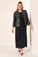 Sequin Jacket Half Moon Sleeve Lined Crepe Dress Plus Size 2-Piece Suit