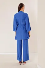 Ensemble kimono avec pantalon en crêpe et poches