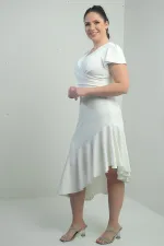 Women's Wrap Neckline Draped Front Lined Ruffled Skirt Plus Size Crepe Dress