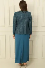 Robe longue en crêpe avec col et doublure ornés, veste à sequins, ensemble 2 pièces grande taille