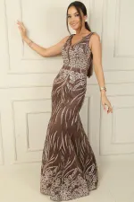 Thick Strapped Ghost Tulle Lined Glittery Long Dress