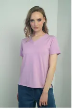 Women's V-Neck Short-Sleeve Blouse with Slit