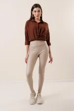 Leggings taille haute doublés polaire en cuir lycra et lycra