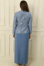 Robe longue à manches demi-lune avec veste en tulle brodée de perles et de sequins, doublée, ensemble deux pièces grande taille